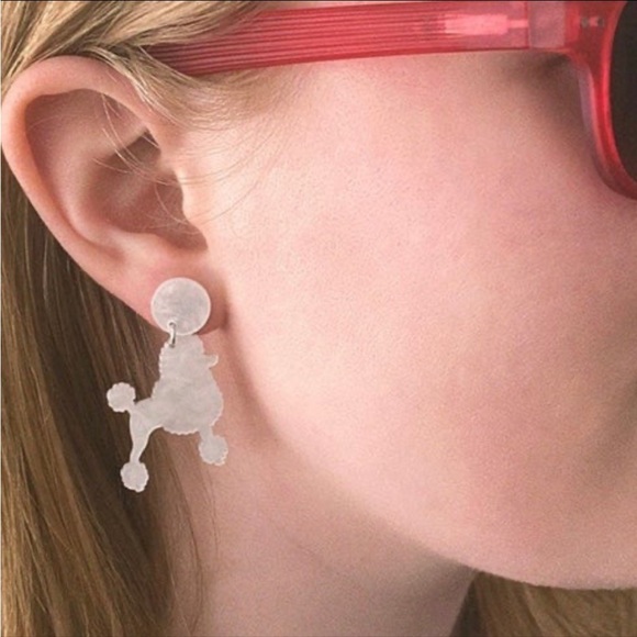Erstwilder Poodle French dog White Ripple Resin Drop Earrings - Picture 2 of 3